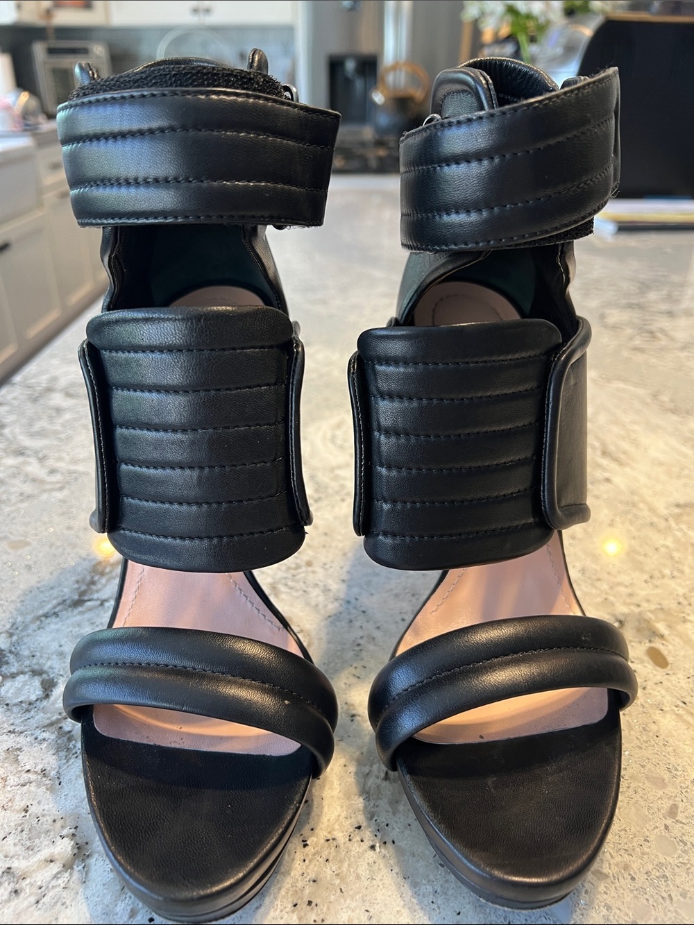 Barbara Bui Black Leather Biker Stiletto Sandals Ankle Cuff EU41 EUC - Picture 4 of 11